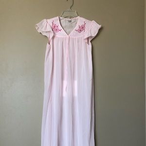 {Eppie} Pink Embroidered Silk-like Drapy Nightgown